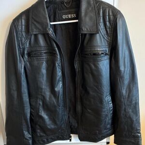 GUESS Men's Black Leather Jacket